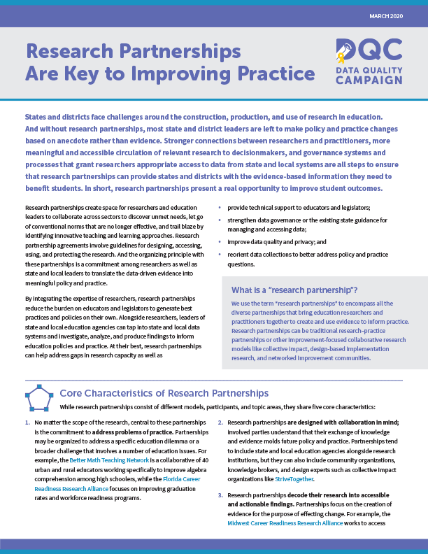 Research Partnerships Are Key To Improving Practice - Data Quality Campaign